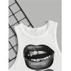 image:imageWomens Cherry Print Cropped Tank Top Scoop Neck Sleeveless Slim Fit Summer TopsWhite and Grey