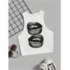 image:imageWomens Cherry Print Cropped Tank Top Scoop Neck Sleeveless Slim Fit Summer TopsWhite and Grey