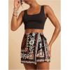 image:imageWomens Floral Graphic Skirt Shorts Drawstring Waist Tropical Boho Wrap SkortsBlack