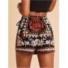 image:imageWomens Floral Graphic Skirt Shorts Drawstring Waist Tropical Boho Wrap SkortsBlack