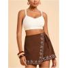 image:imageWomens Floral Graphic Skirt Shorts Drawstring Waist Tropical Boho Wrap SkortsBrown