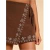 image:imageWomens Floral Graphic Skirt Shorts Drawstring Waist Tropical Boho Wrap SkortsBrown