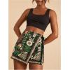 image:imageWomens Floral Graphic Skirt Shorts Drawstring Waist Tropical Boho Wrap SkortsDark Green