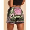 image:imageWomens Floral Graphic Skirt Shorts Drawstring Waist Tropical Boho Wrap SkortsGreen