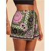 image:imageWomens Floral Graphic Skirt Shorts Drawstring Waist Tropical Boho Wrap SkortsGreen