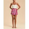 image:imageWomens Floral Graphic Skirt Shorts Drawstring Waist Tropical Boho Wrap SkortsPink
