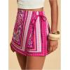image:imageWomens Floral Graphic Skirt Shorts Drawstring Waist Tropical Boho Wrap SkortsPink