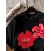 image:imageWomens Graphic Letter Tee Crew Neck Drop Shoulder Trendy Summer T Shirt Short Sleeve Vintage Car Print TopFloral Black