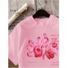 image:imageWomens Graphic Letter Tee Crew Neck Drop Shoulder Trendy Summer T Shirt Short Sleeve Vintage Car Print TopFloral Pink