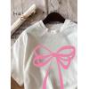 image:imageWomens Graphic Letter Tee Crew Neck Drop Shoulder Trendy Summer T Shirt Short Sleeve Vintage Car Print TopWhite and Bow Pink