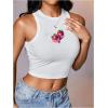 image:imageWomens Graphic Y2k Ribbed Tank Tops Sleeveless Martini Casual Slim Fit Summer Crop TopDeep White