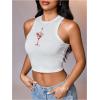 image:imageWomens Graphic Y2k Ribbed Tank Tops Sleeveless Martini Casual Slim Fit Summer Crop TopExtra White