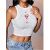 image:imageWomens Graphic Y2k Ribbed Tank Tops Sleeveless Martini Casual Slim Fit Summer Crop TopExtra White