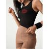 image:imageWomens Graphic Y2k Ribbed Tank Tops Sleeveless Martini Casual Slim Fit Summer Crop TopLight Black
