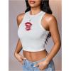 image:imageWomens Graphic Y2k Ribbed Tank Tops Sleeveless Martini Casual Slim Fit Summer Crop TopMedium White