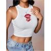 image:imageWomens Graphic Y2k Ribbed Tank Tops Sleeveless Martini Casual Slim Fit Summer Crop TopMedium White