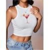 image:imageWomens Graphic Y2k Ribbed Tank Tops Sleeveless Martini Casual Slim Fit Summer Crop TopPure White