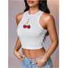 image:imageWomens Graphic Y2k Ribbed Tank Tops Sleeveless Martini Casual Slim Fit Summer Crop TopSoft White