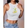 image:imageWomens Graphic Y2k Ribbed Tank Tops Sleeveless Martini Casual Slim Fit Summer Crop TopYellow and White