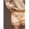image:imageWomens Lace Trim Satin Shorts Shiny Elastic Waist Mini Shorts French KnickersBright Yellow