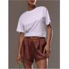 image:imageWomens Lace Trim Satin Shorts Shiny Elastic Waist Mini Shorts French KnickersBrown