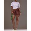 image:imageWomens Lace Trim Satin Shorts Shiny Elastic Waist Mini Shorts French KnickersBrown