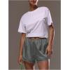 image:imageWomens Lace Trim Satin Shorts Shiny Elastic Waist Mini Shorts French KnickersDark Grey