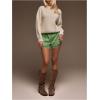 image:imageWomens Lace Trim Satin Shorts Shiny Elastic Waist Mini Shorts French KnickersGreen