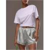 image:imageWomens Lace Trim Satin Shorts Shiny Elastic Waist Mini Shorts French KnickersGrey