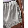 image:imageWomens Lace Trim Satin Shorts Shiny Elastic Waist Mini Shorts French KnickersGrey