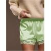 image:imageWomens Lace Trim Satin Shorts Shiny Elastic Waist Mini Shorts French KnickersLight Green