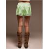image:imageWomens Lace Trim Satin Shorts Shiny Elastic Waist Mini Shorts French KnickersLight Green