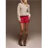 image:imageWomens Lace Trim Satin Shorts Shiny Elastic Waist Mini Shorts French KnickersRed