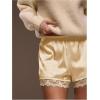 image:imageWomens Lace Trim Satin Shorts Shiny Elastic Waist Mini Shorts French KnickersSoft Yellow