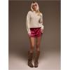 image:imageWomens Lace Trim Satin Shorts Shiny Elastic Waist Mini Shorts French KnickersWine Red