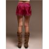image:imageWomens Lace Trim Satin Shorts Shiny Elastic Waist Mini Shorts French KnickersWine Red