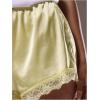 image:imageWomens Lace Trim Satin Shorts Shiny Elastic Waist Mini Shorts French KnickersYellow