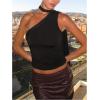 image:imageWomens Leopard Asymmetrical Halter Tops Sleeveless Slim Fit Summer Going Out Y2K Crop Tank TopBlack