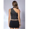 image:imageWomens Leopard Asymmetrical Halter Tops Sleeveless Slim Fit Summer Going Out Y2K Crop Tank TopBlack Dots