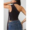 image:imageWomens Leopard Asymmetrical Halter Tops Sleeveless Slim Fit Summer Going Out Y2K Crop Tank TopBlack Heart
