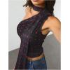 image:imageWomens Leopard Asymmetrical Halter Tops Sleeveless Slim Fit Summer Going Out Y2K Crop Tank TopBlack Heart