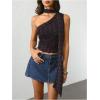 image:imageWomens Leopard Asymmetrical Halter Tops Sleeveless Slim Fit Summer Going Out Y2K Crop Tank TopBlack Heart