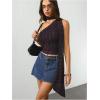 image:imageWomens Leopard Asymmetrical Halter Tops Sleeveless Slim Fit Summer Going Out Y2K Crop Tank TopBlack Heart