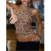 image:imageWomens Leopard Asymmetrical Halter Tops Sleeveless Slim Fit Summer Going Out Y2K Crop Tank TopBrown