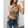 image:imageWomens Leopard Asymmetrical Halter Tops Sleeveless Slim Fit Summer Going Out Y2K Crop Tank TopBrown Cheetah