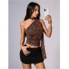image:imageWomens Leopard Asymmetrical Halter Tops Sleeveless Slim Fit Summer Going Out Y2K Crop Tank TopBrown Leopard