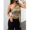 image:imageWomens Leopard Asymmetrical Halter Tops Sleeveless Slim Fit Summer Going Out Y2K Crop Tank TopDeer Brown