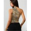 image:imageWomens Leopard Asymmetrical Halter Tops Sleeveless Slim Fit Summer Going Out Y2K Crop Tank TopDeer Brown