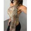 image:imageWomens Leopard Asymmetrical Halter Tops Sleeveless Slim Fit Summer Going Out Y2K Crop Tank TopDeer Brown