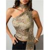 image:imageWomens Leopard Asymmetrical Halter Tops Sleeveless Slim Fit Summer Going Out Y2K Crop Tank TopDeer Brown